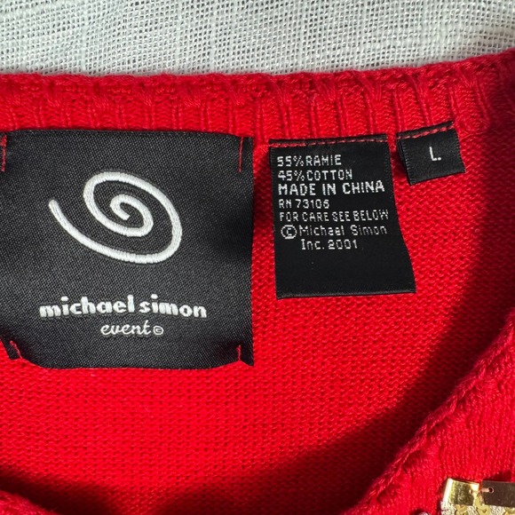 VTG Michael Simon Red Ugly Christmas Cardigan L Sequins Gift Presents Appliques - Picture 5 of 16